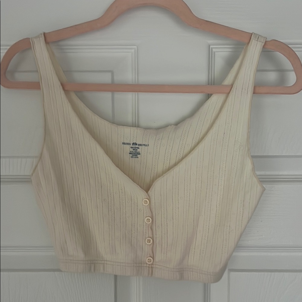 Brandy Melville Cream Ribbed Sleeveless Crop Top